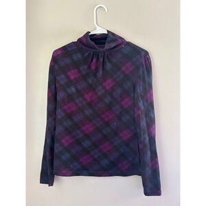 Y2K‎ Plaid Turtleneck Top Long Sleeve Purple Dark Academia Indie Sleeze